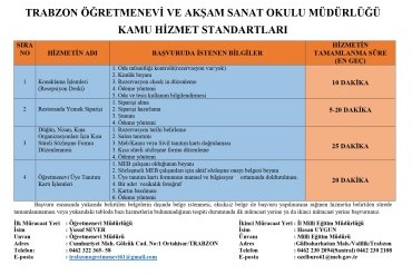 KURUM KAMU HİZMET STANDARTLARI